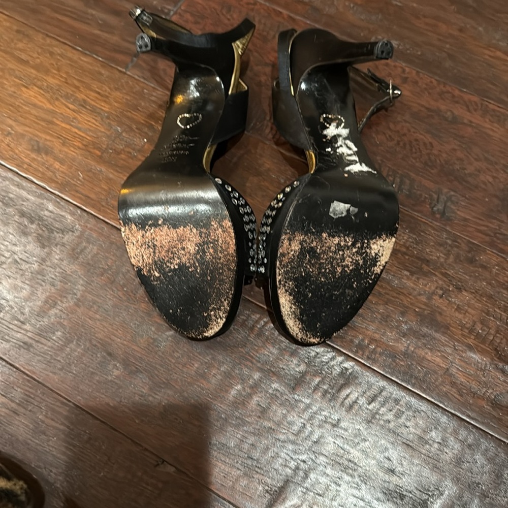Gently Loved Elegant Black with Jeweled Wrap Around the Ankle  Sandals - Picture 5 of 5
